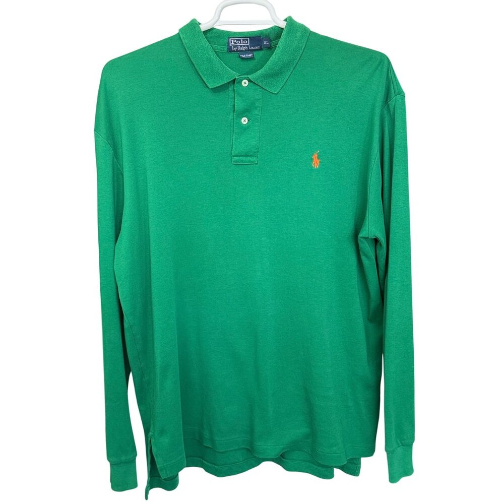 Polo Ralph Lauren Mens XL Long Sleeve Polo Shirt Green Embroidered Logo Cotton